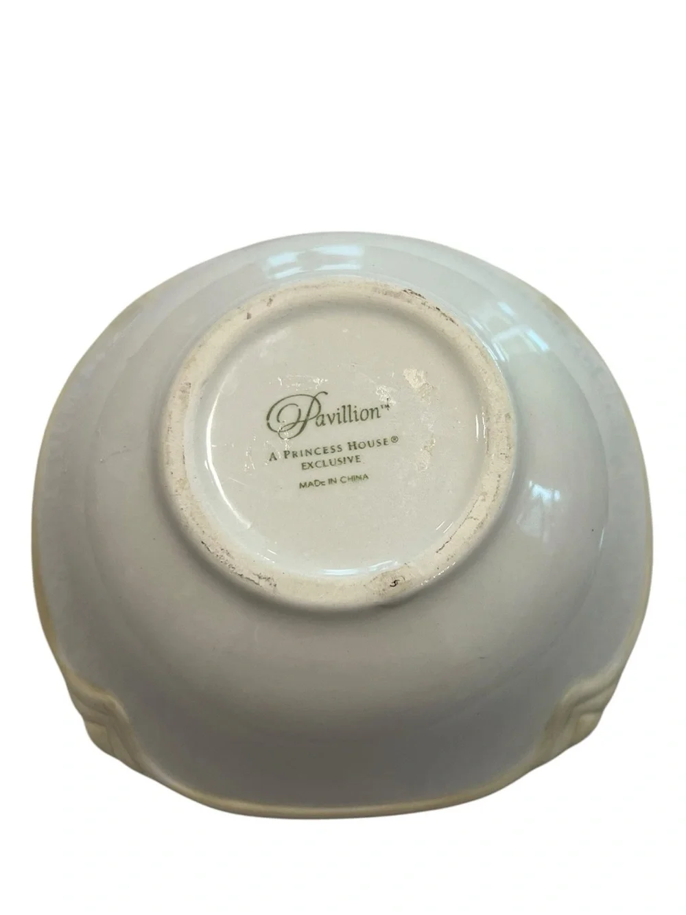 Princess House Pavillion Nested Serving Bowls Set of 2 Cream Embossed Scroll Cer